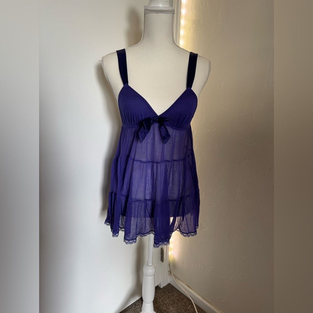 Y2K Vintage Victoria's Secret Purple Tiered Babydoll Lingerie top, Size Small